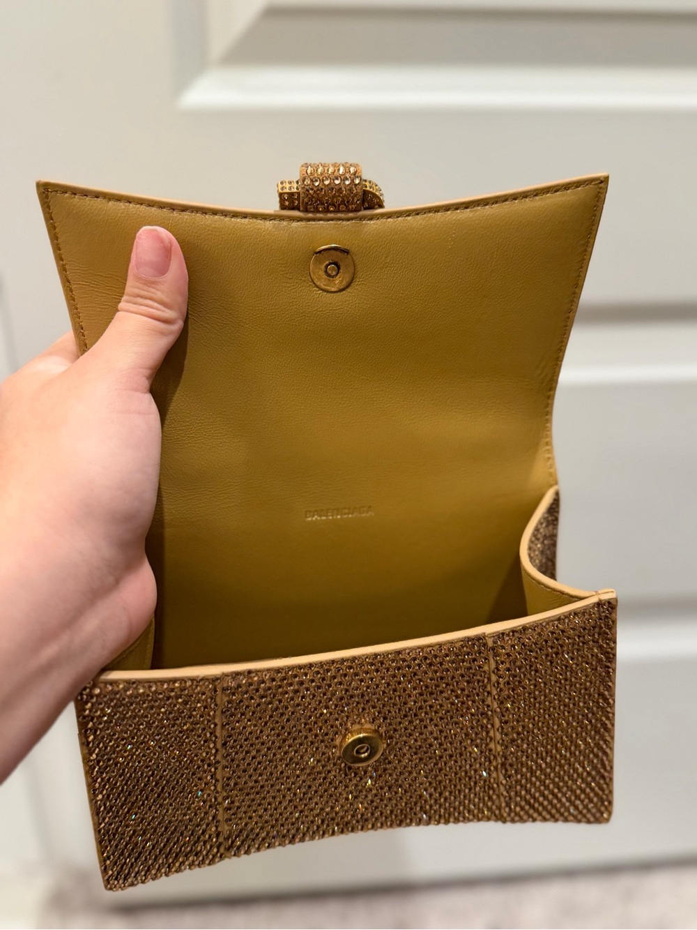 Balenciaga Gold/Brown Leather XS Crystal Hourglass Top Handle Bag new - Picture 6 of 12